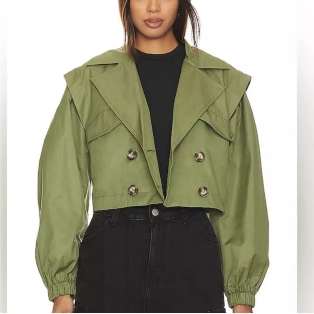 Free People X Revolve Green Double-Breasted Women's Jacket Trench Coat NWOT